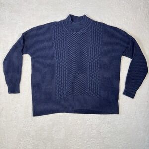 GAP Cable Knit Sweater Mens L Tall Navy Chunky Fisherman Heavy Knit Wool Blend
